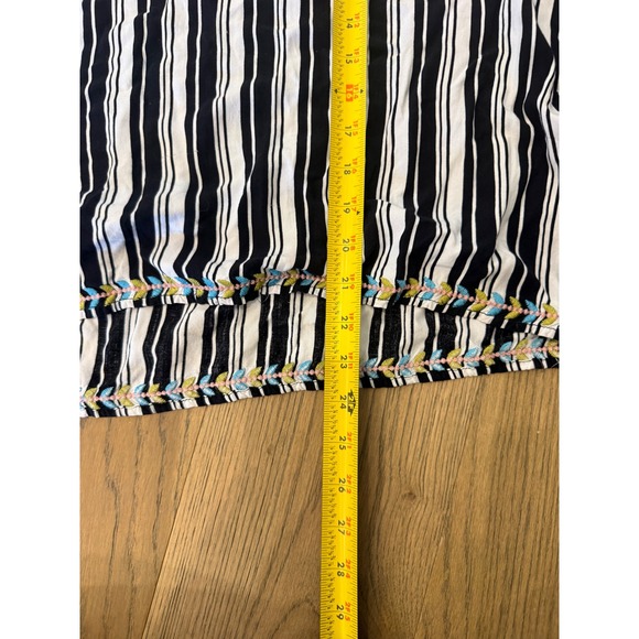 Savanna‎ Jane Striped Embroidered Tunic Top Boho Pom Pom Fringe Size 1X - Picture 7 of 7